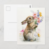 Paaskaart met bloemen en paashaas briefkaart (Voorkant / Achterkant)