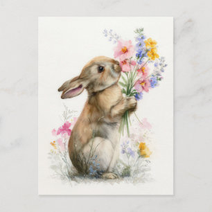 Paaskaart met bloemen en paashaas briefkaart