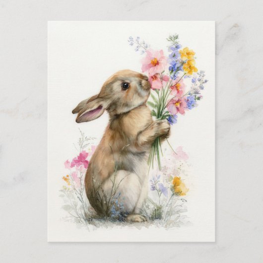 Paaskaart met bloemen en paashaas briefkaart (Voorkant)