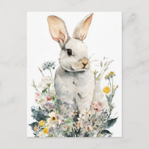 Paaskaart met bloemen en paashaas briefkaart