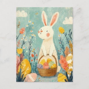 Paaskaart met bloemen en paashaas briefkaart