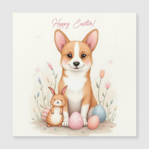 Paaskaart met een corgi hond in pastelkleuren
