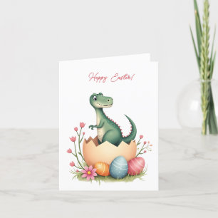 Paaskaart met een dinosaurus in pastelkleuren feestdagen kaart