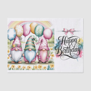 Paaskabouters in Waterverf Happy Birthday Tissuepapier