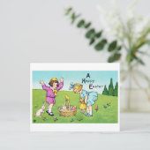 paaskind Bunny Chick Briefkaart (Staand voorkant)