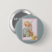  paaskind met Bunny Rabbit Ronde Button 5,7 Cm (Voorkant /achterkant)