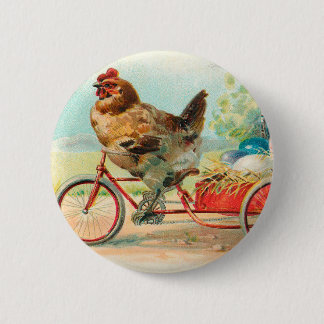 paaskip die een fietsenpaaseieren bestuurt ronde button 5,7 cm
