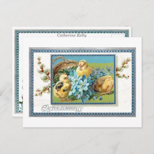 paaskip en vergeet-me-nots briefkaart (Voorkant / Achterkant)