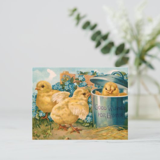 paaskip en vergeet-me-nots briefkaart (Staand voorkant)