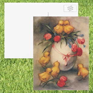paaskippen met Red Tulip Flowers Feestdagenkaart
