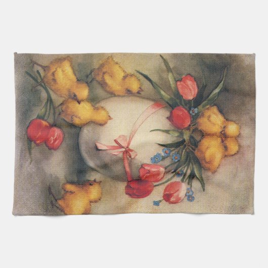  paaskippen met Red Tulip Flowers Theedoek (Horizontaal)