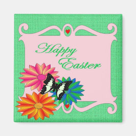 Paaskleurige bloemen en vlinder magneet