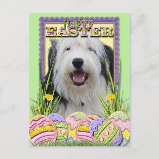Paaskoekjes - Oude Engelse Sheepdog Feestdagenkaart (Voorkant)