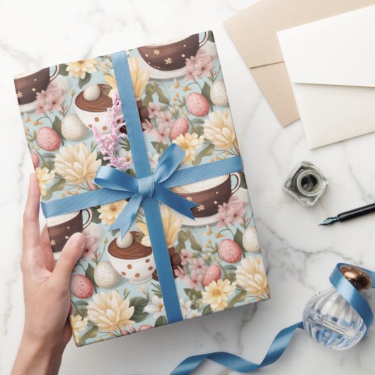 Paaskoffie Brunch Spring Flowers Pattern Cadeaupapier (Geschenken)