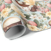 Paaskoffie Brunch Spring Flowers Pattern Cadeaupapier (Rol Hoek)