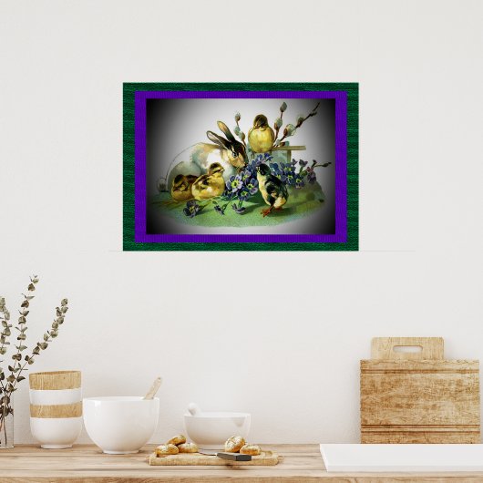  paaskonijn, Baby en bloemen, ZSSG Poster (Keuken)