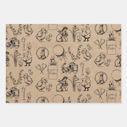 paaskonijn en baksteenkraft Brown Inpakpapier Vel (Voorkant 3)