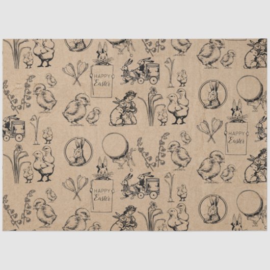 paaskonijn en baksteenkraft Brown Tissuepapier (Voorkant)