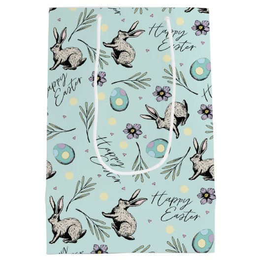 Paaskonijn en blauwe eieren medium cadeauzakje (Achterkant)