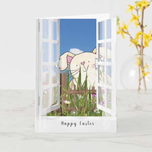 Paaskonijn in het raam kaart (Gele Bloem)