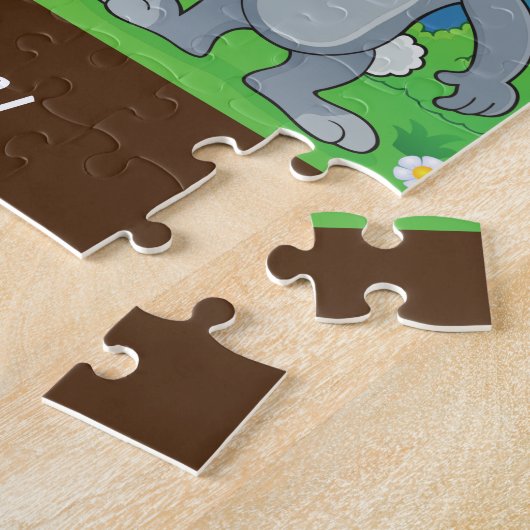 Paaskonijn, mand en huispuzzel op maat gesneden. legpuzzel (Zijkant)