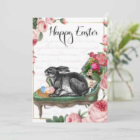 Paaskonijn, , Shabby Chic Feestdagenkaart (Staand voorkant)