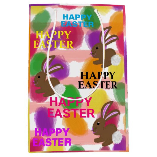 Paaskonijnen, gekleurde eieren medium cadeauzakje (Voorkant)