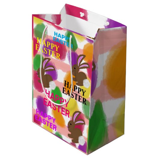 Paaskonijnen, gekleurde eieren medium cadeauzakje (Achterkant Gekanteld)