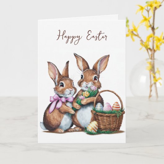 paaskonijntjes met eieren kaart (Gele Bloem)