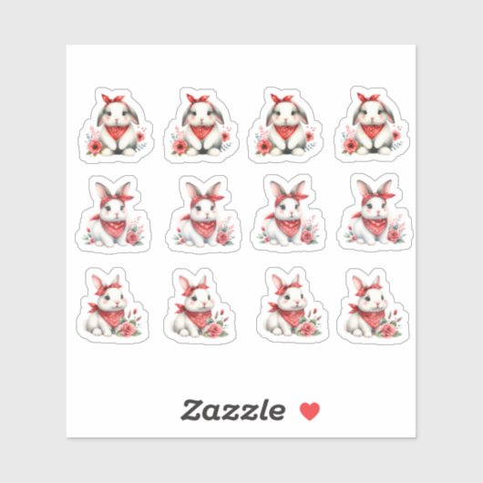 Paaskonijntjes met rode bandana's sticker (Vel)