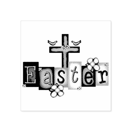 Paaskruis en duiven 	rubberstempel (Afrduk)