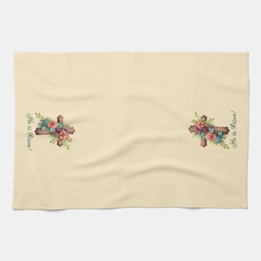 Paaskruis "Hij is verrezen" Theedoek (Horizontaal)