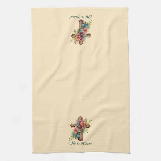 Paaskruis "Hij is verrezen" Theedoek (Verticaal)