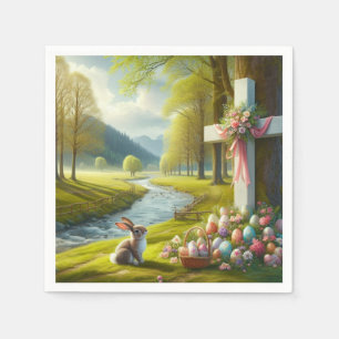Paaskruis met konijntje & eieren servet