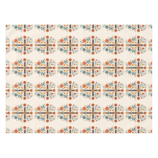 Paaskruisen en bloemen Nordic Pattern Tafelkleed (Voorkant (Horizontaal))