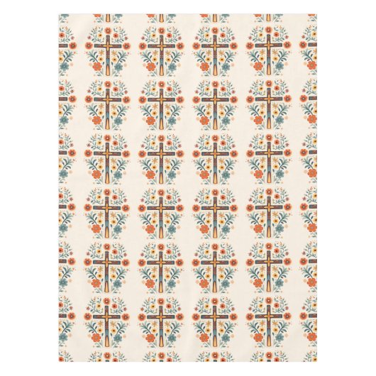 Paaskruisen en bloemen Nordic Pattern Tafelkleed (Voorkant)