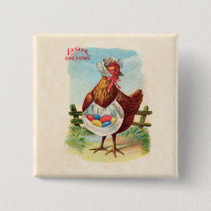 Paaskuikens Boerderij Kute Antiek Eggs Vierkante Button 5,1 Cm