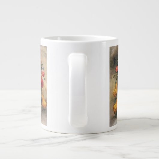  Paaskuikens, Ei met rode tulpenbloemen Extra Grote Mok (Achterkant)