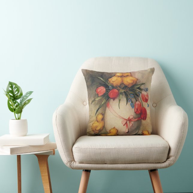  Paaskuikens, Ei met rode tulpenbloemen Kussen (Stoel)