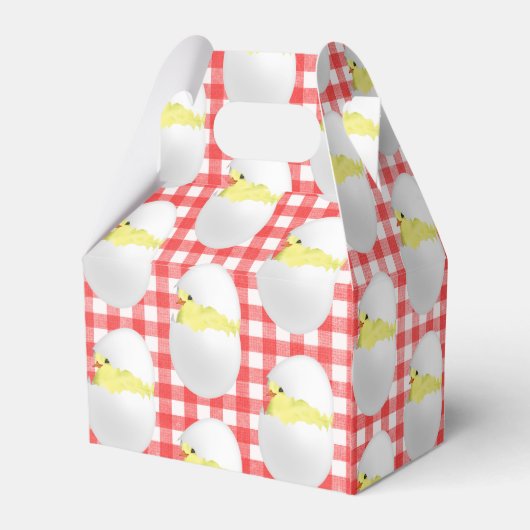 Paaskuikens in eieren op gingham bedankdoosjes (Achterkant)