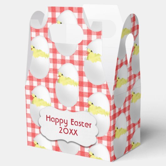 Paaskuikens in eieren op gingham bedankdoosjes (Geopend)