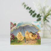  paaskuikens onder parasol briefkaart (Staand voorkant)
