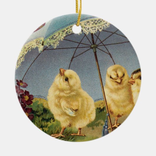  paaskuikens onder parasol keramisch ornament (Voorkant)