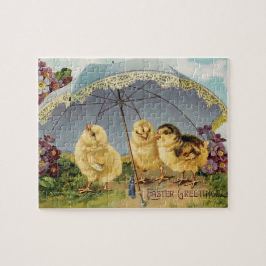  paaskuikens onder parasol legpuzzel (Horizontaal)