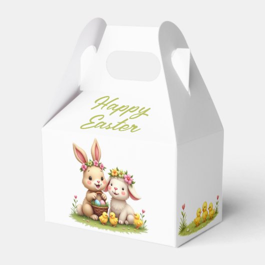 Paaslam en konijn | Chicks & Spring Flowers Schatt Bedankdoosjes (Achterkant)