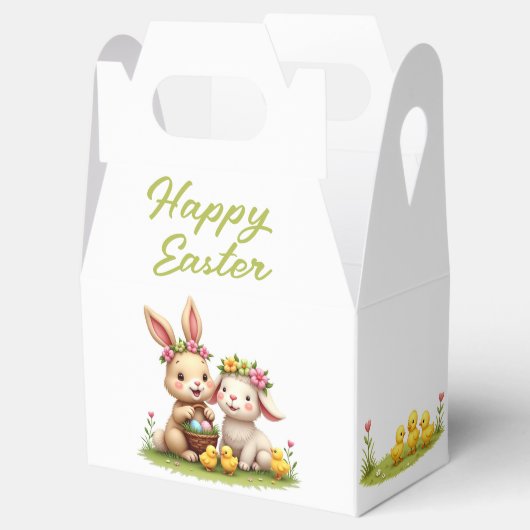 Paaslam en konijn | Chicks & Spring Flowers Schatt Bedankdoosjes (Geopend)