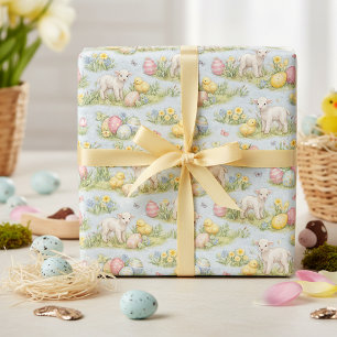 Paaslam En Kuiken Aquarel Bloemrijk Lente Cadeaupapier