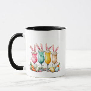 Paaslatte glazen van latte met konijnenoren mok