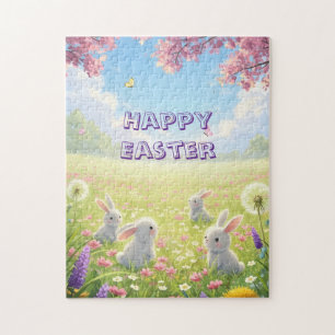 Paaslavendel Cute Witte Konijn Bloemrijke Lente Legpuzzel