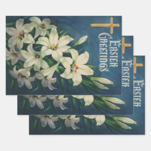 Paaslelies Bloemen,  Religieus Pasen Inpakpapier Vel